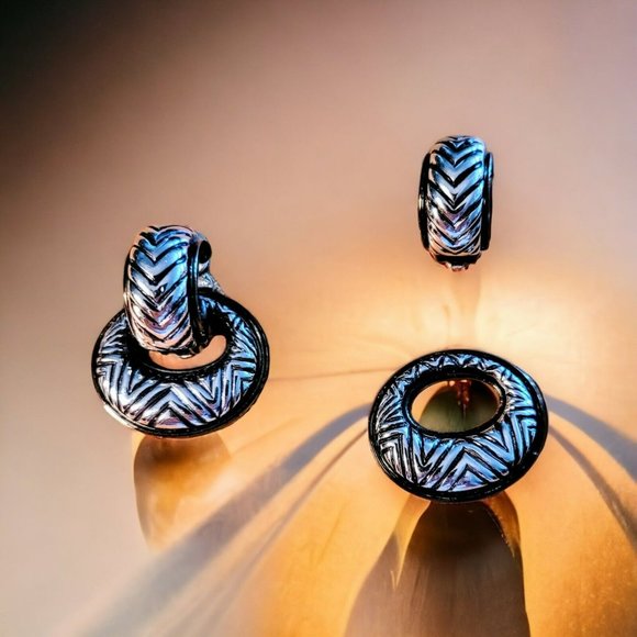 Vtg Door Knocker Earrings Convertible Silver Tone ClipOn Women '80s JY-61er - Picture 2 of 4